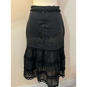 Stevie May Black Cotton Tiered Midi Skirt Crochet S NEW